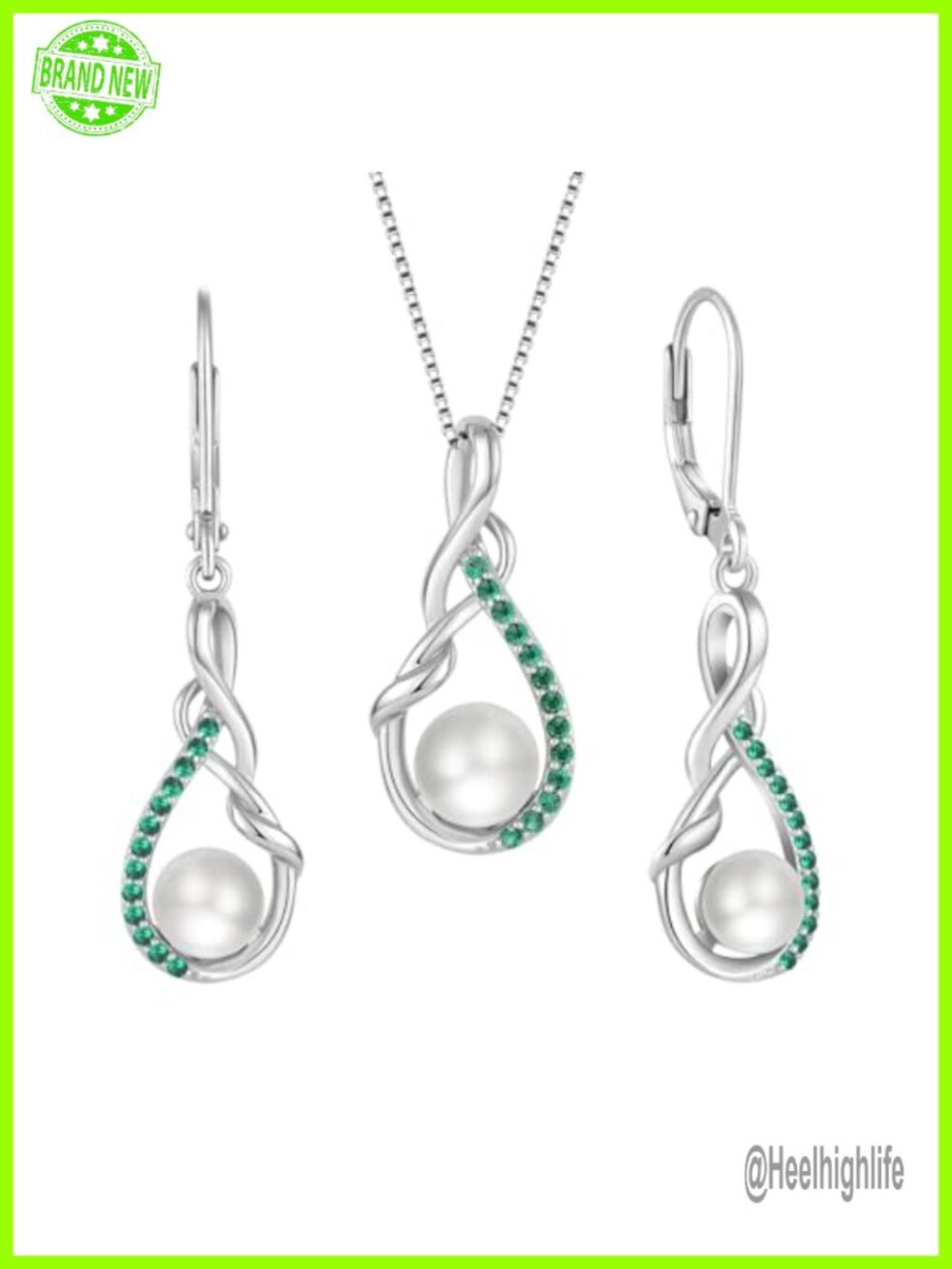 Freshwater Cultured Pearl Necklace & Earrings Set 925 Sterling Silver